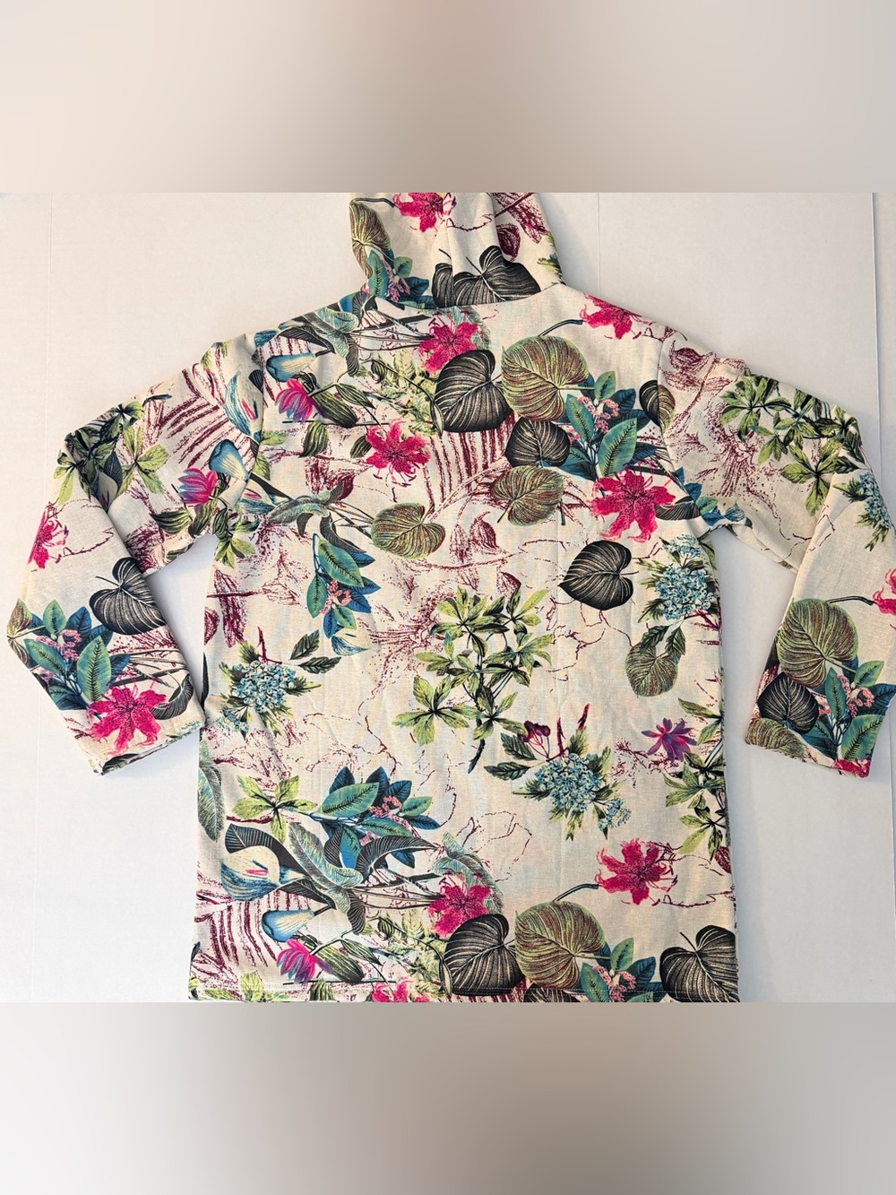 Cozy Soft Boho Light Plant Floral Hooded Zip-up Jacket Tan Fleece Lining Size L - Picture 9 of 13